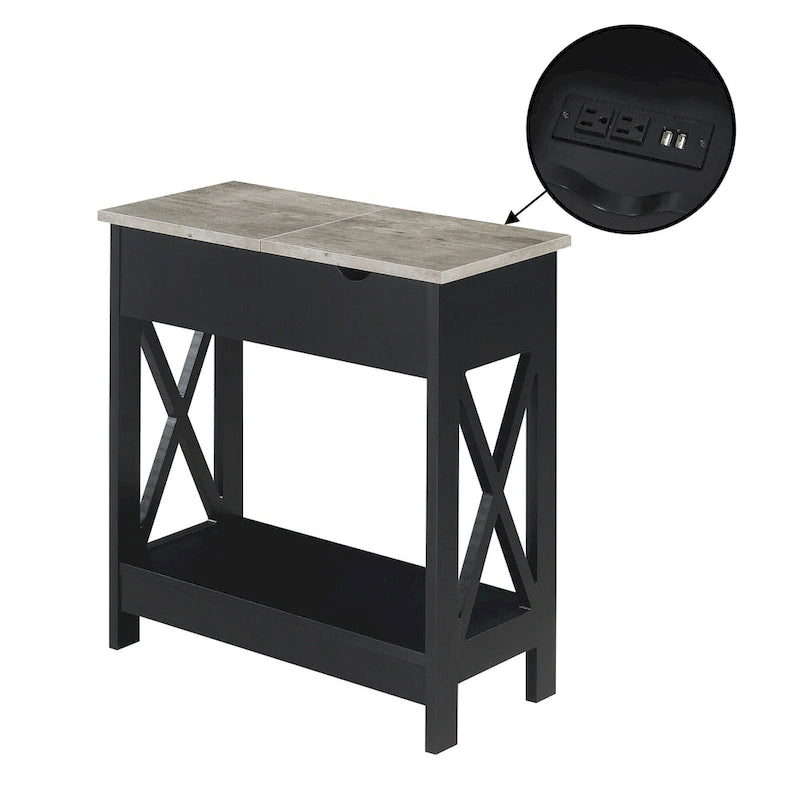 Convenience Concepts Oxford Flip Top End Table with Charging Station and Shelf