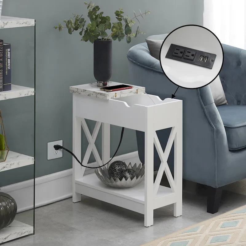 Convenience Concepts Oxford Flip Top End Table with Charging Station and Shelf