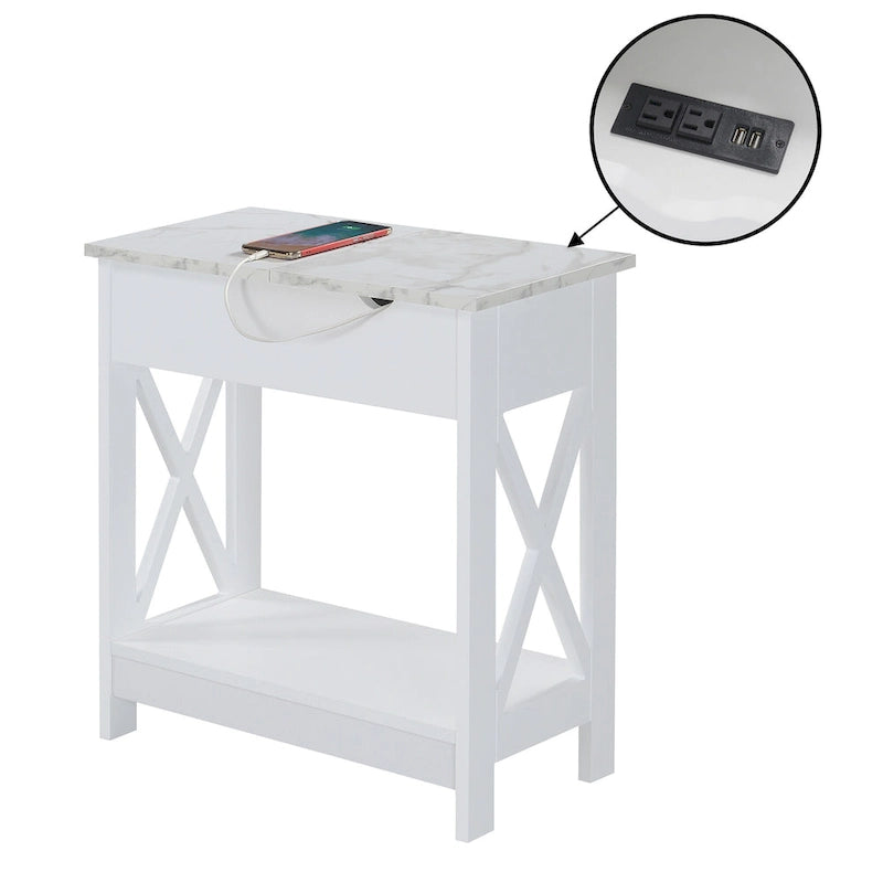 Convenience Concepts Oxford Flip Top End Table with Charging Station and Shelf