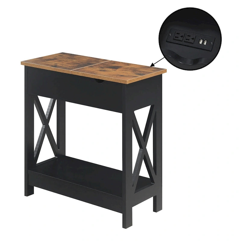 Convenience Concepts Oxford Flip Top End Table with Charging Station and Shelf