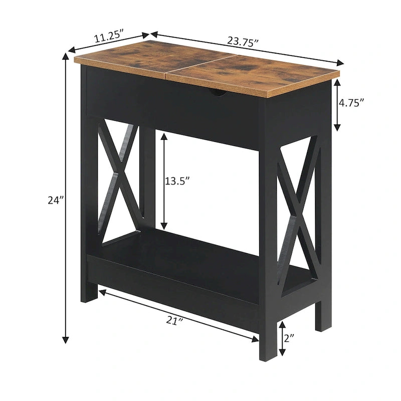 Convenience Concepts Oxford Flip Top End Table with Charging Station and Shelf