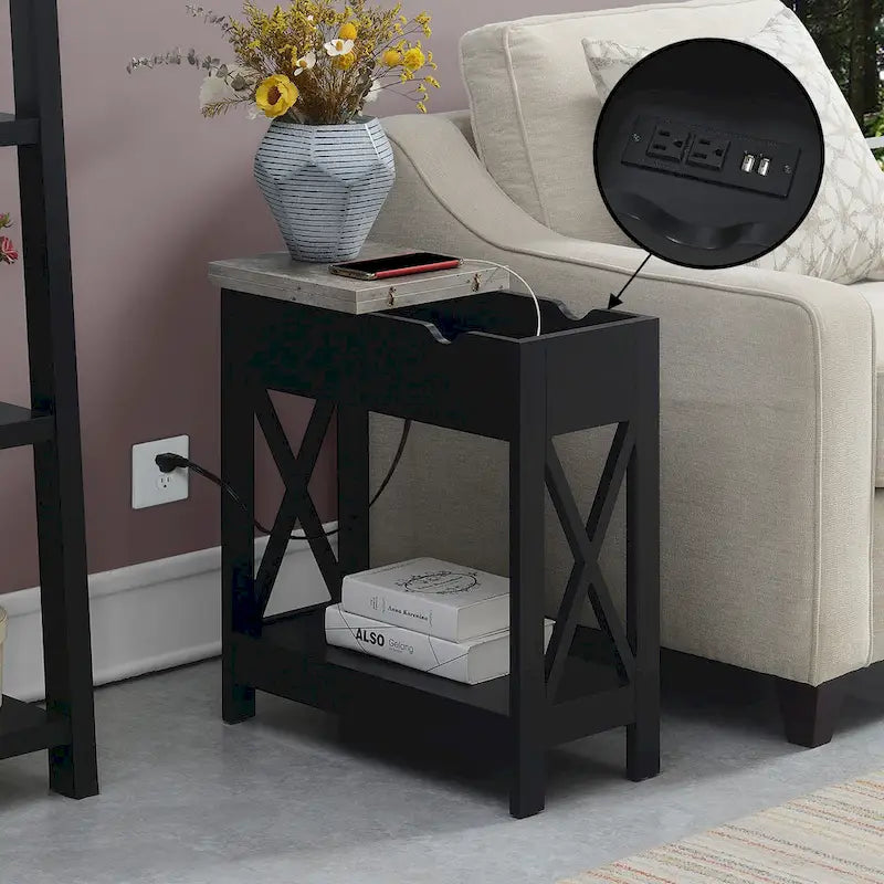 Convenience Concepts Oxford Flip Top End Table with Charging Station and Shelf