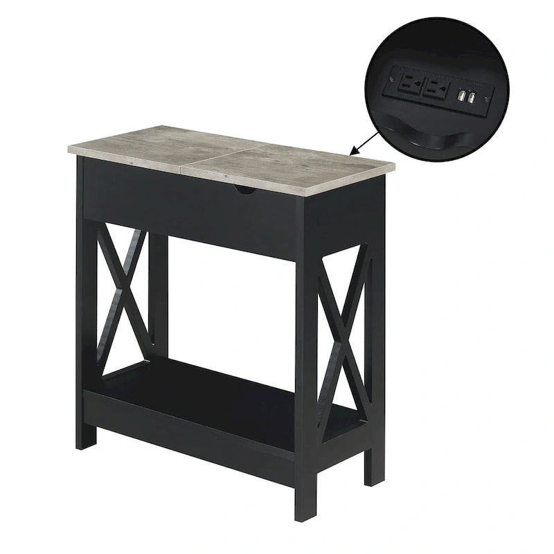 Convenience Concepts Oxford Flip Top End Table with Charging Station and Shelf