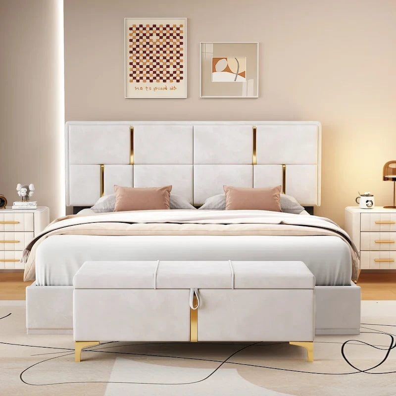 2-Pieces Bedroom Sets,Queen Size Upholstered Platform Bed