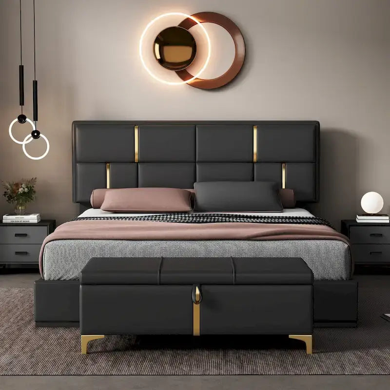 2-Pieces Bedroom Sets,Queen Size Upholstered Platform Bed
