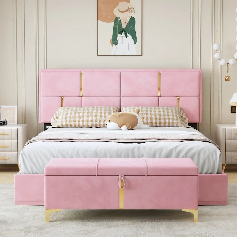 2-Pieces Bedroom Sets,Queen Size Upholstered Platform Bed