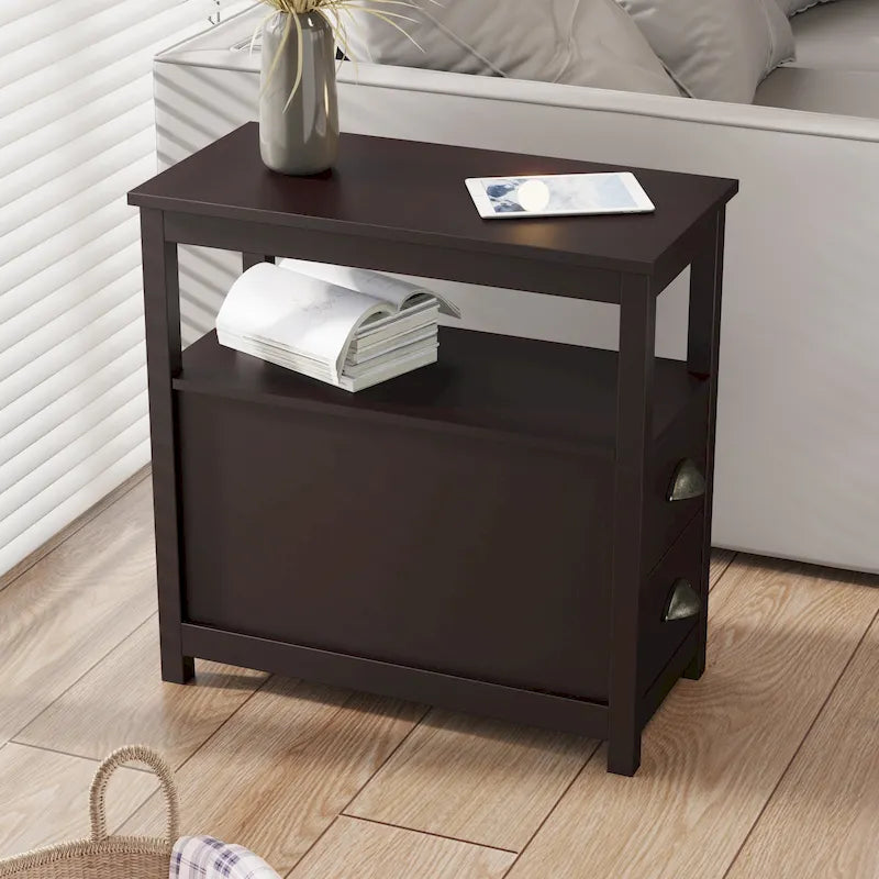 End Table With Two Drawers And Open Shelf