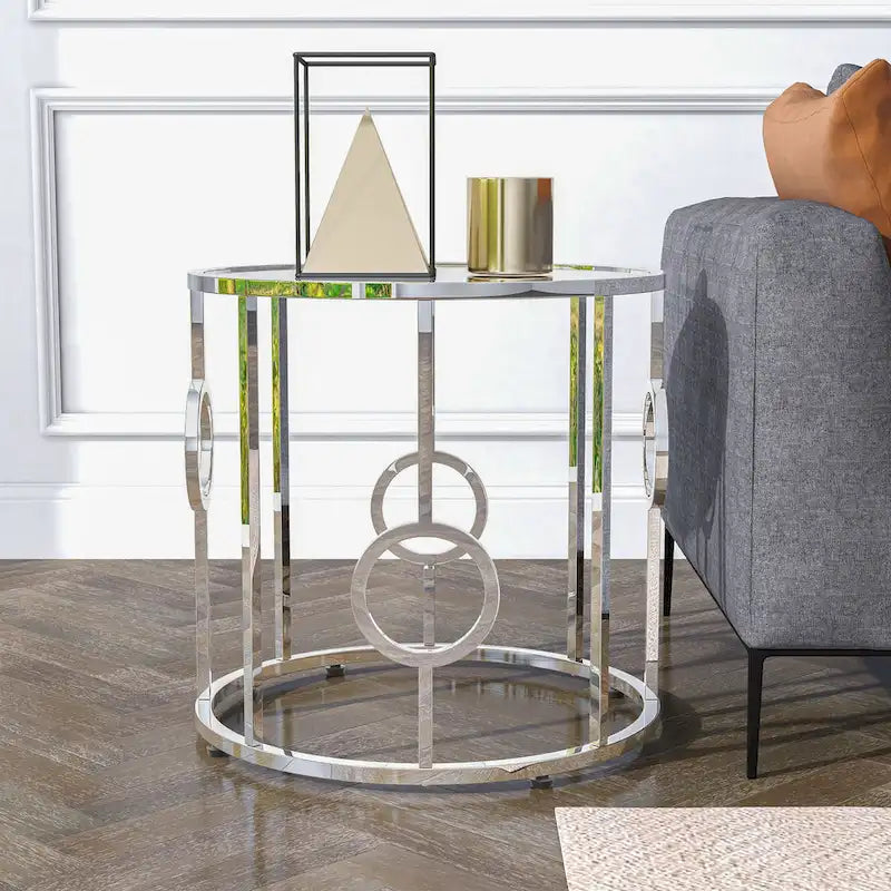 Hoop Glam Chrome 23-inch Mirror End Table by Furniture of America