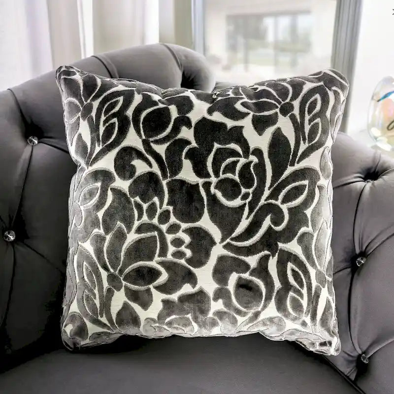 Addae Glam Grey Velvet Fabric Upholstered Button Tufted Sofa by Furniture of America