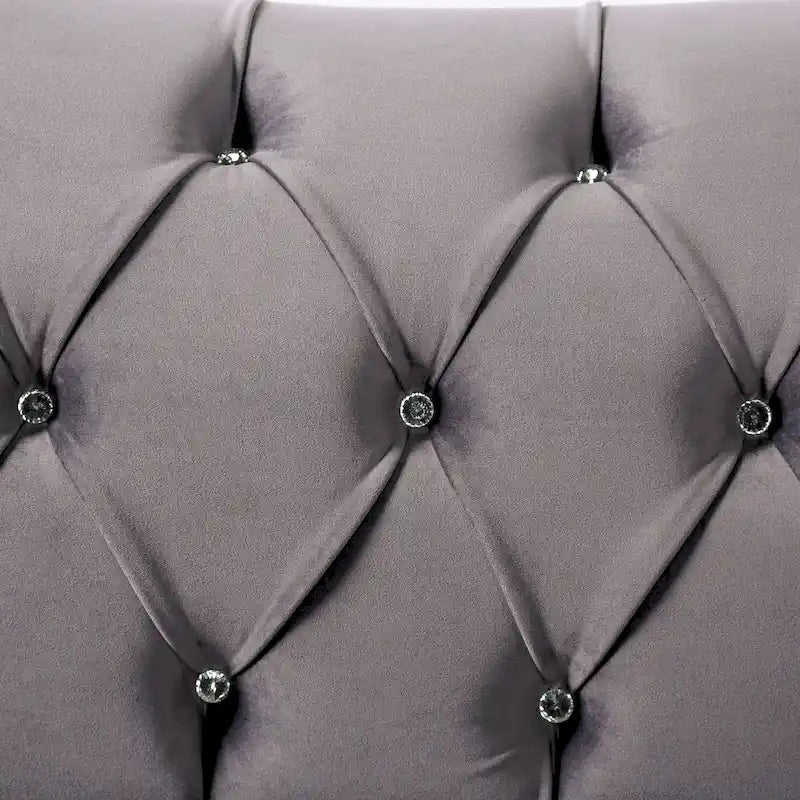 Addae Glam Grey Velvet Fabric Upholstered Button Tufted Sofa by Furniture of America