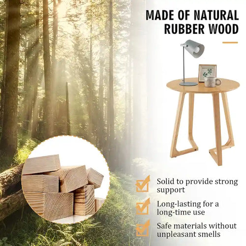 24 Round Side Table Solid Rubber Wood End Table Beside Sofa & Bed