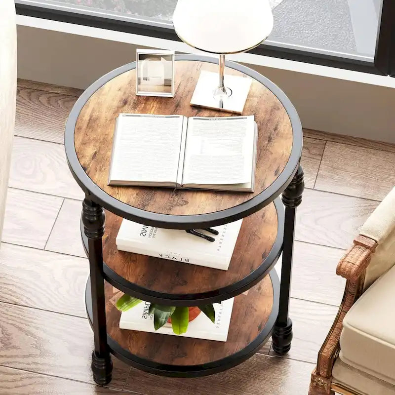Rustic 3-Tier End Table with Storage Shelf