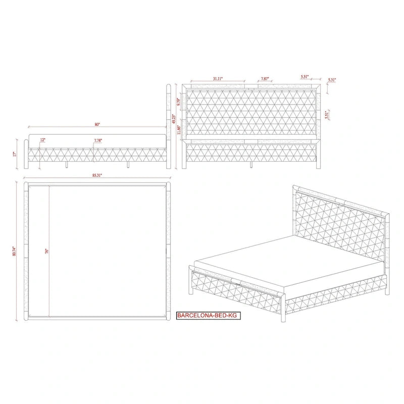 Somette Barry Upholstered Bedroom Set with Bed, Buffet & Lamp Table