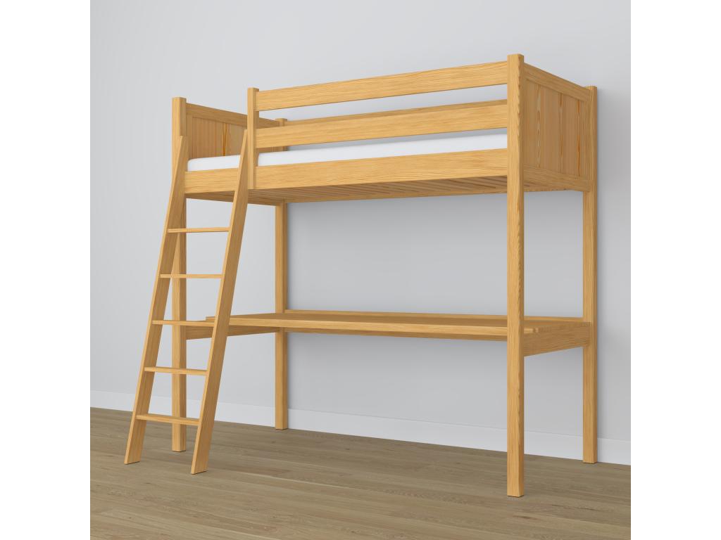 Wooden loft bed - with desk N04 Natural Pine 120x190 LICI66176