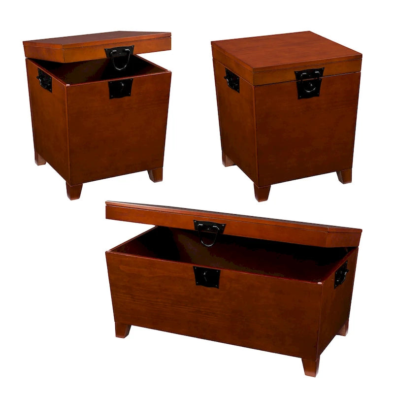SEI Furniture Liatris Oak Wood Trunk Coffee Table and Set of 2 End Tables