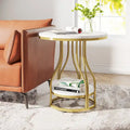 Round Side Table White Gold End Table 2-Tier End Table Modern Bedside Table Small Side Table with Storage for Living Room