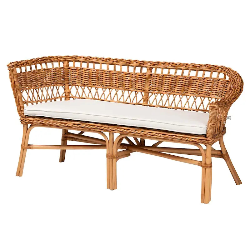 bali & pari Nella Modern Bohemian Natural Brown Rattan 2-Piece Dining Nook Banquette Set