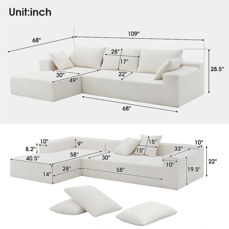 109x68 Modular Sectional Living Room Sofa Set, Modern Minimalist Style Couch, Upholstered Sleeper Sofa