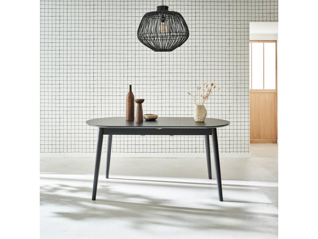 Black oval extendable dining table for 6 to 8 people - 160 to 210 cm BYCK65327