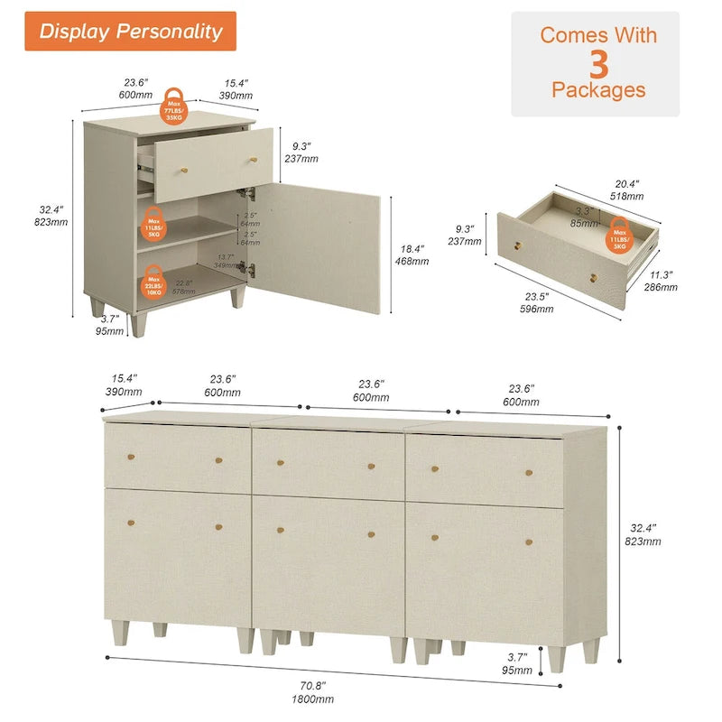 70.8 Sideboards Drawer Cabinet, 3-In-1 Kitchen Buffet Table