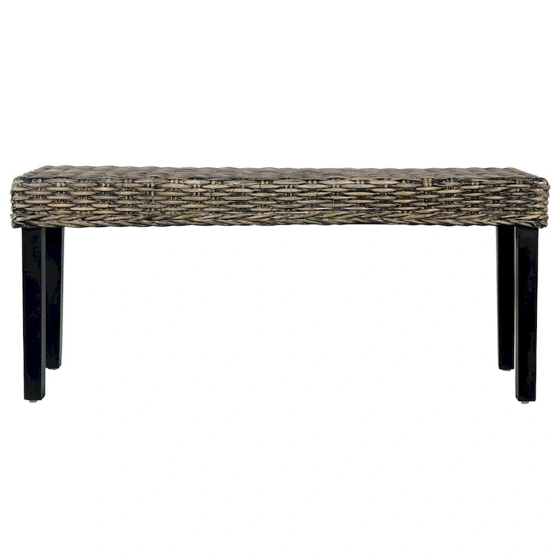 vidaXL Bench 43.3 Black Natural Kubu Rattan and Solid Mango Wood