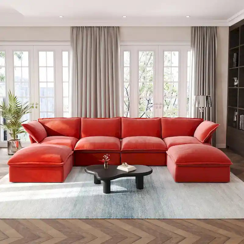 U Shape Couch Sectional for Living Room, Convertible Sectional Sofa, Modular Sectional Couch with Ottomans for Living Room