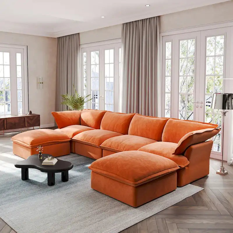 U Shape Couch Sectional for Living Room, Convertible Sectional Sofa, Modular Sectional Couch with Ottomans for Living Room