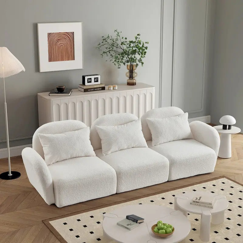 Living Room Furniture Three Seat Lazy Sofa Teddy Fabric White,High quality and durable