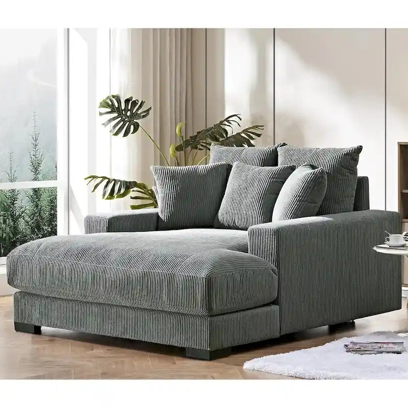 US Pride Furniture Luxe Oversized Soft Corduroy Fabric Chaise Sofa for Living Room and Bedroom