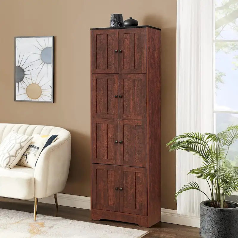 Tall Storage Cabinet with 8 Doors and 4 Shelves, Wall Storage Cabinet for Living Room, Kitchen, Office, Bedroom, Bathroom