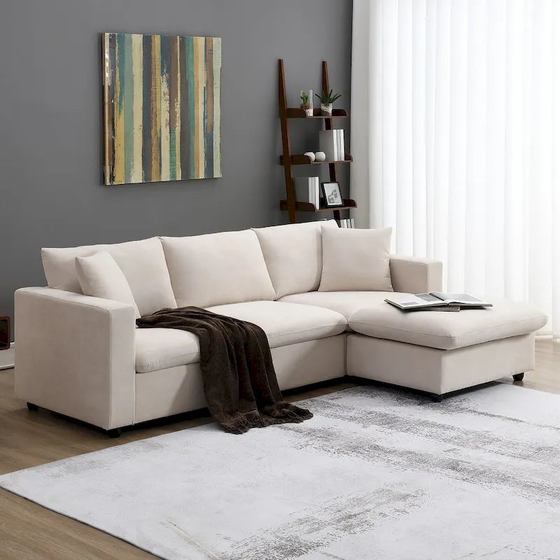 Modern 4-Seat L-Shaped Sectional Sofa, with 2 Free pillows, Convertible Ottoman
