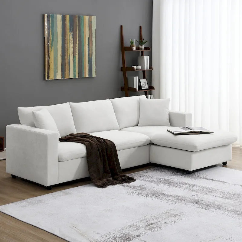 Modern 4-Seat L-Shaped Sectional Sofa, with 2 Free pillows, Convertible Ottoman
