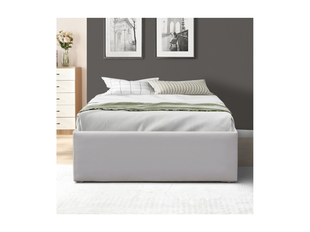 Grey Storage Bed 90x190cm with Legs, Quick Assembly, Easy-Clean PVC Upholstery ZVQW49189