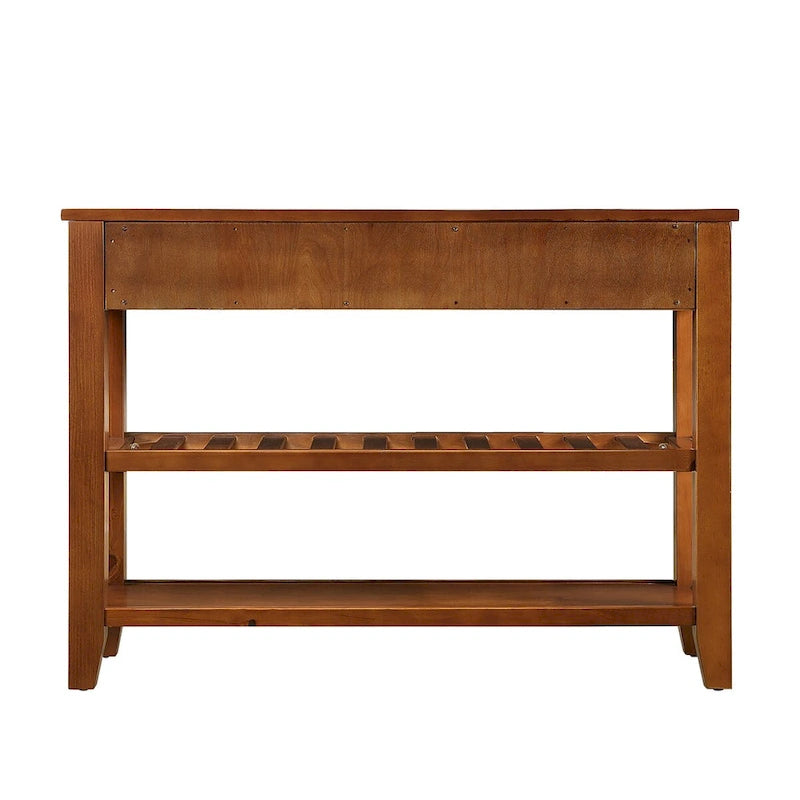 Console Sofa Table with 2 Storage Drawers and 2 Tiers Shelves, Mid-Century Style 42 Solid Wood Buffet Sideboard