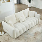 82 in Teddy Fabric Sofa Couch with 3 Back Pillows and 3 back Cushions Solid Wood Frame