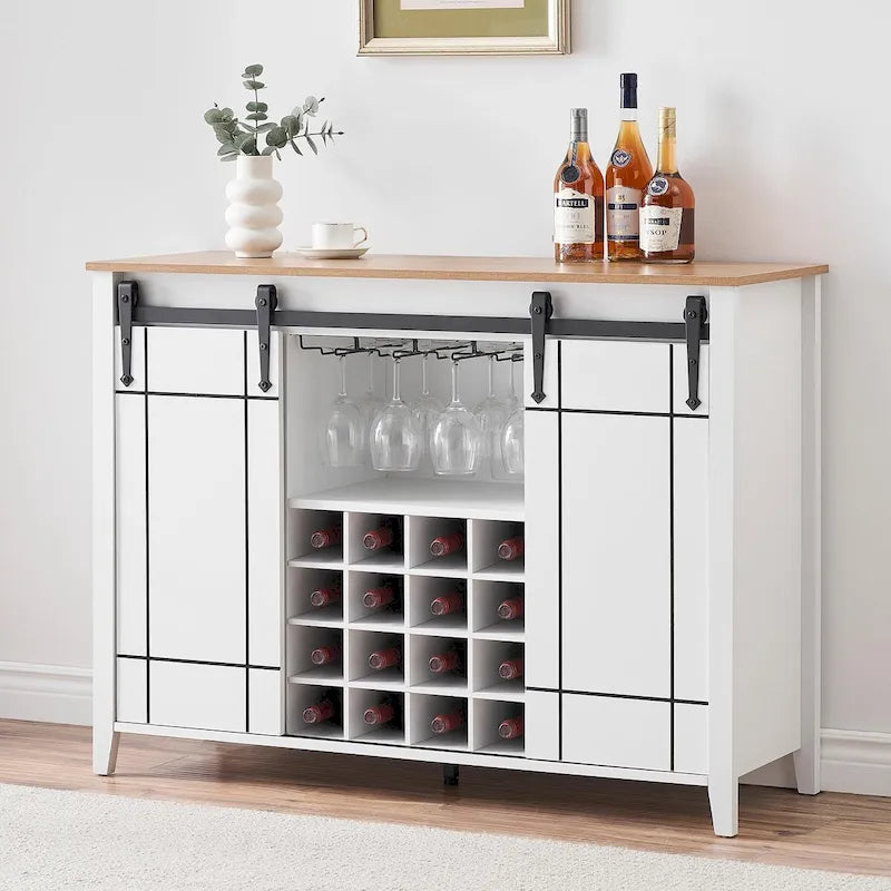 Farmhouse 47 Wine Bar Cabinet Buffet Sideboard Cabinet with 16 Bottle Wine Rack - 15.7D x 47.2W x 34.61H