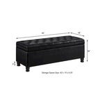 Black Upholstered Tufted Button Storage Bench with Faux Leather and Spindle Wooden Legs,Storage Ottoman Bench