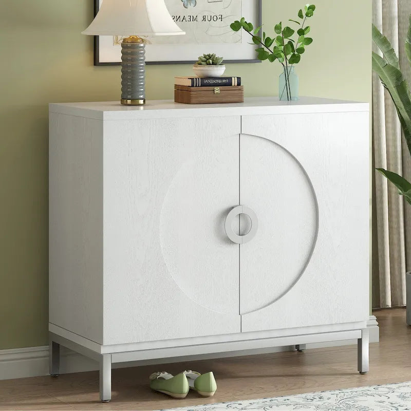 Storage Cabinet Accent Cabinet with Solid Wood Veneer and Metal Leg Frame for Living Room, Entryway