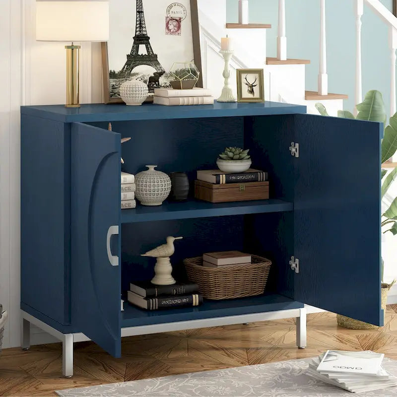 Storage Cabinet Accent Cabinet with Solid Wood Veneer and Metal Leg Frame for Living Room, Entryway