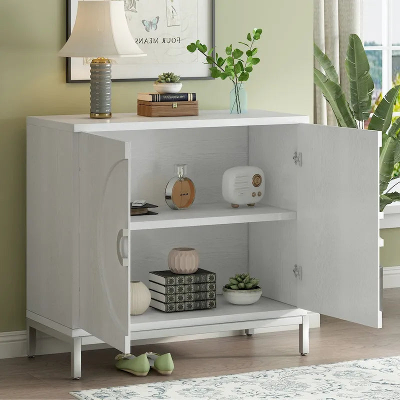 Storage Cabinet Accent Cabinet with Solid Wood Veneer and Metal Leg Frame for Living Room, Entryway