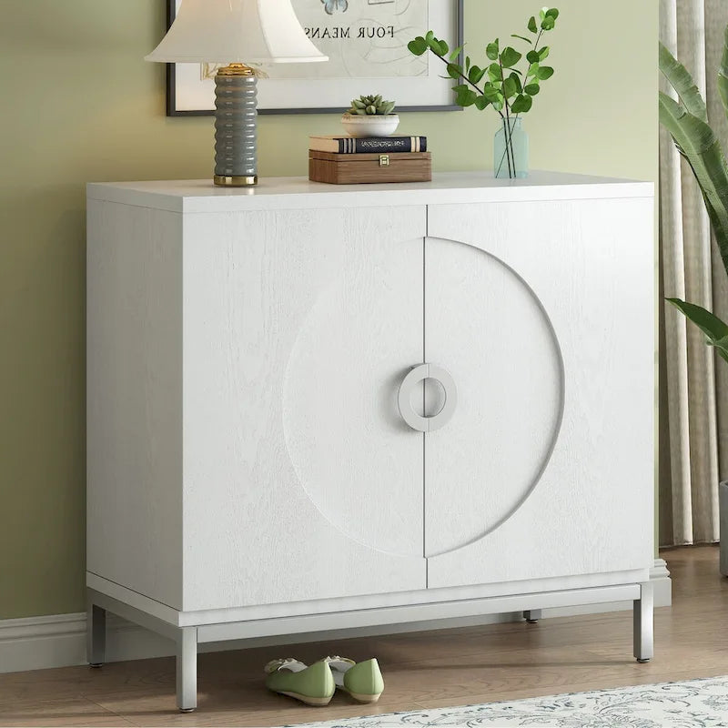 Storage Cabinet Accent Cabinet with Solid Wood Veneer and Metal Leg Frame for Living Room, Entryway