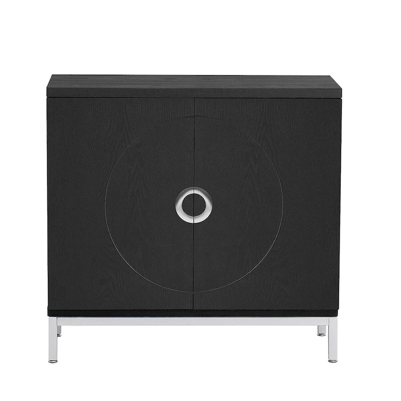 Storage Cabinet Accent Cabinet with Solid Wood Veneer and Metal Leg Frame for Living Room, Entryway