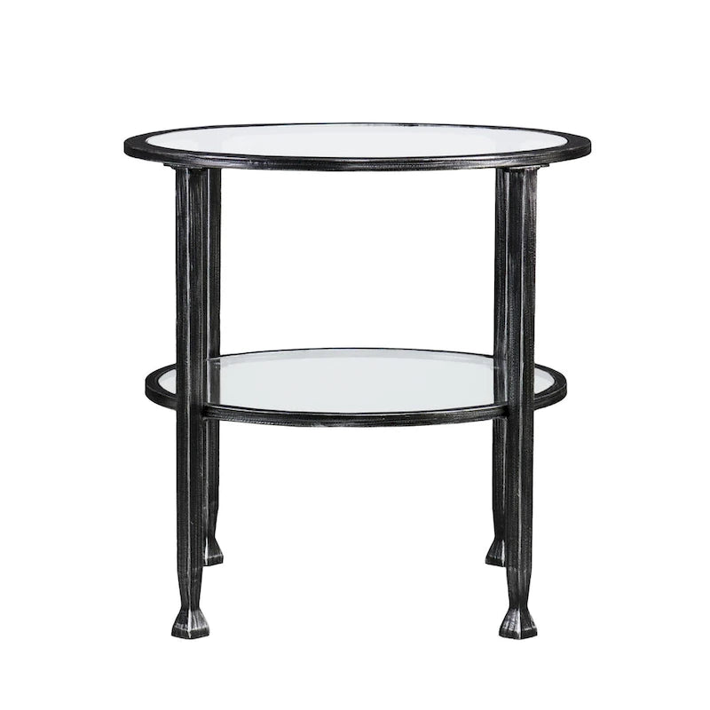 HomeRoots 24 Black Glass And Iron Round End Table - 24x24x24