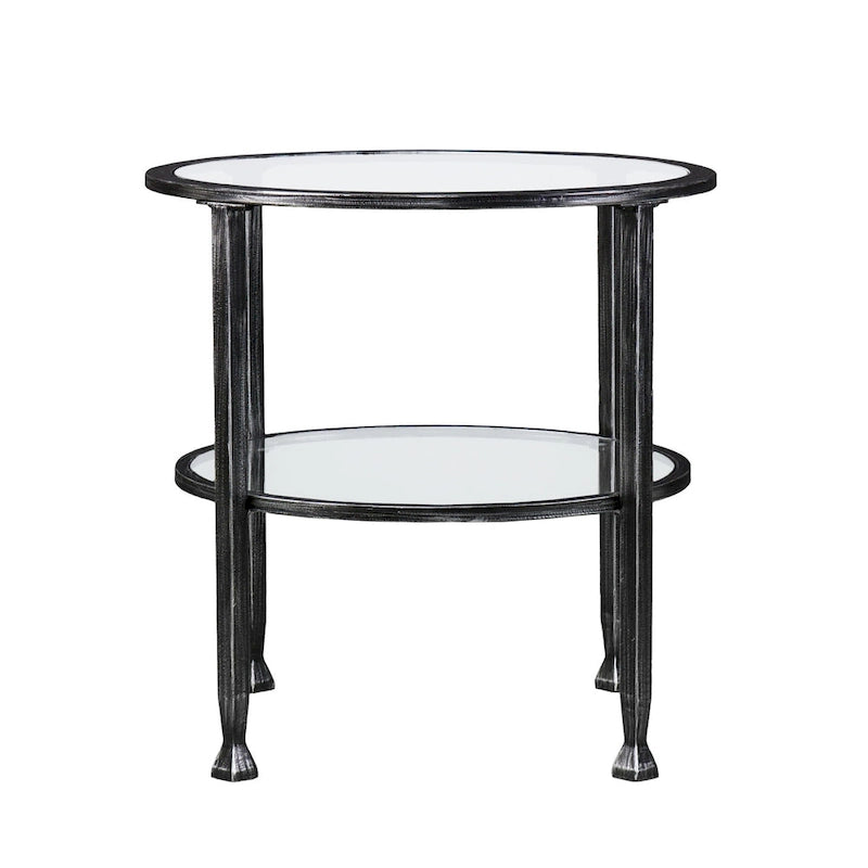 HomeRoots 24 Black Glass And Iron Round End Table - 24x24x24