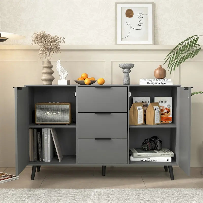 Wood Sideboard Buffet Cabinet with Storage, 3 Drawers & 2 Doors