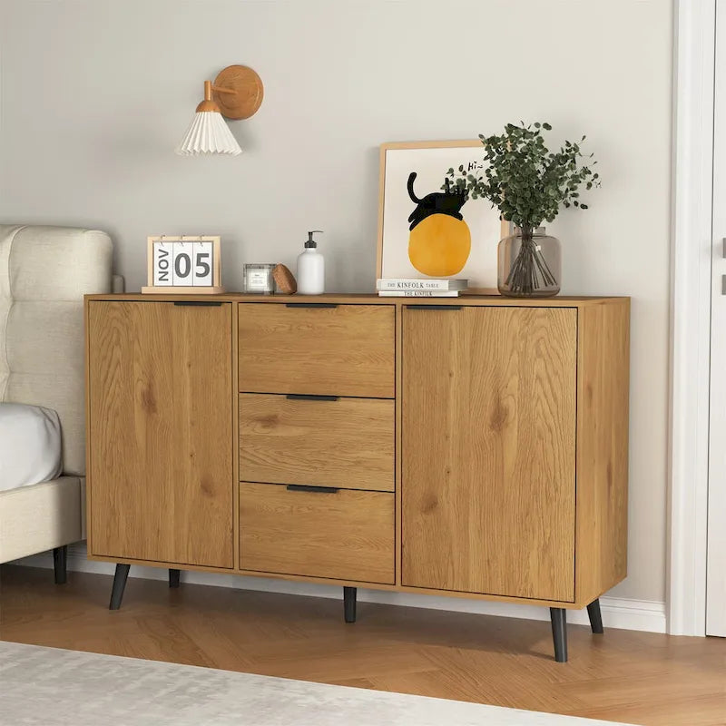 Wood Sideboard Buffet Cabinet with Storage, 3 Drawers & 2 Doors