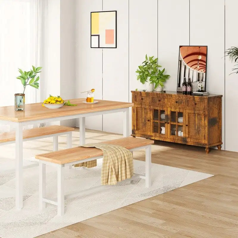 Grondin Industrail Style Dining Bench 2 Pieces Set, Wooden & Steel Dining Benches Set of 2, Durable and Stable Entryway Benches