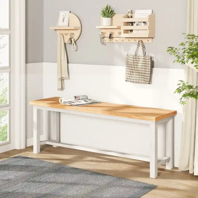 Grondin Industrail Style Dining Bench 2 Pieces Set, Wooden & Steel Dining Benches Set of 2, Durable and Stable Entryway Benches