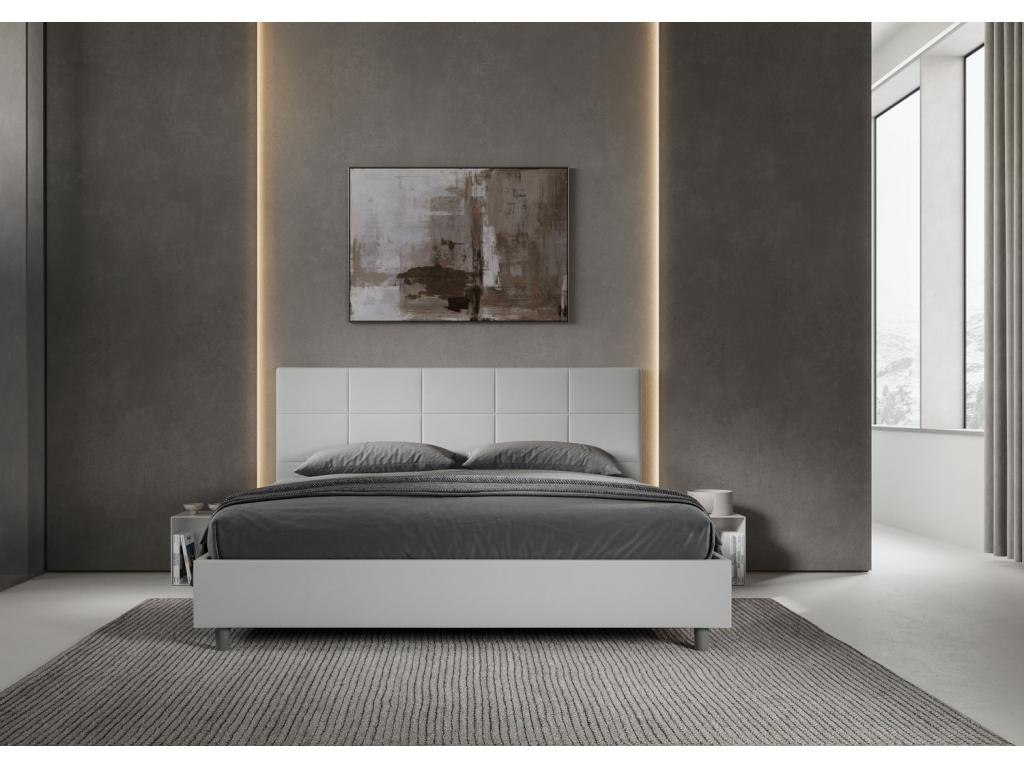 Elariva QEJP21758 White Faux Leather Upholstered Bed with Slatted Base 180x200