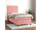 Upholstered bed base with mattress, Pink, 90x190 cm, Velvet, GRII78392